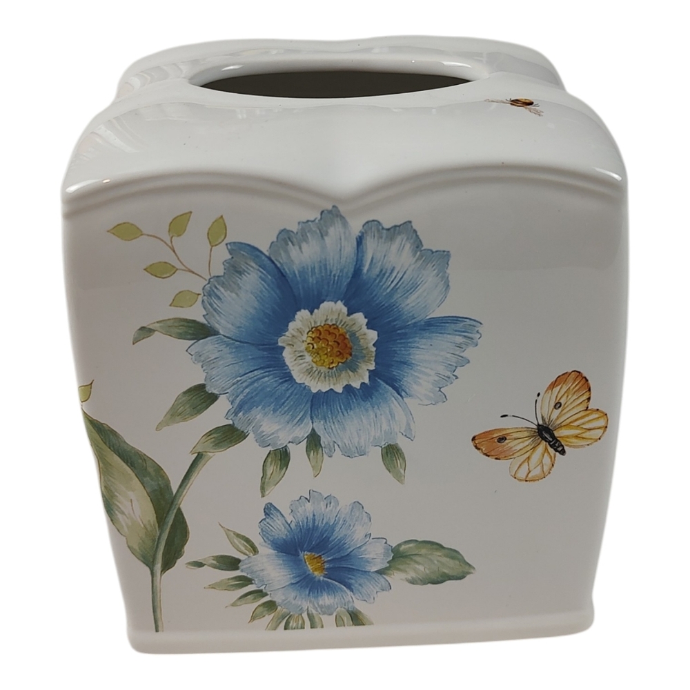 Lenox Blue Floral Garden Louise le Luyer Porcelain Tissue Box Cover